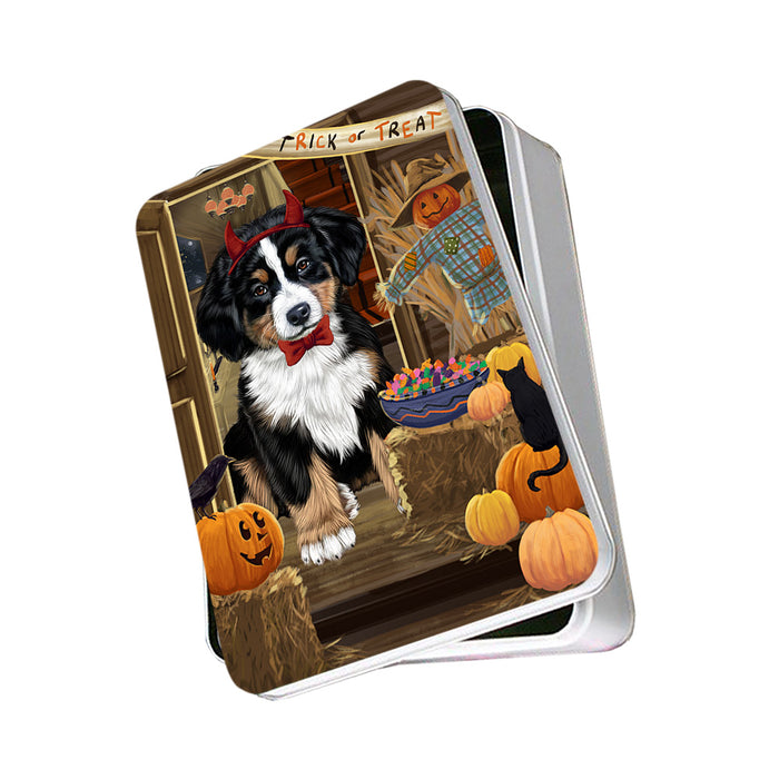 Enter at Own Risk Trick or Treat Halloween Bernese Mountain Dog Photo Storage Tin PITN53002