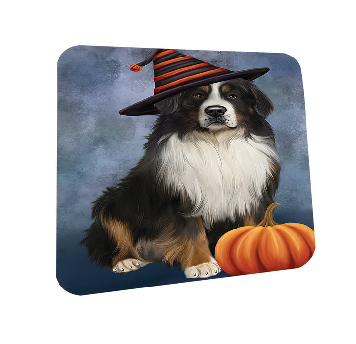Happy Halloween Bernese Mountain Dog Wearing Witch Hat with Pumpkin Coasters Set of 4 CST54893