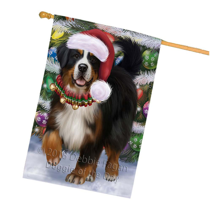 Trotting in the Snow Bernese Mountain Dog House Flag FLG55848