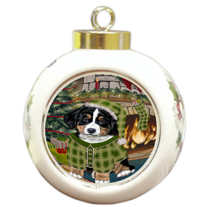 The Stocking was Hung Bernese Mountain Dog Round Ball Christmas Ornament RBPOR55567
