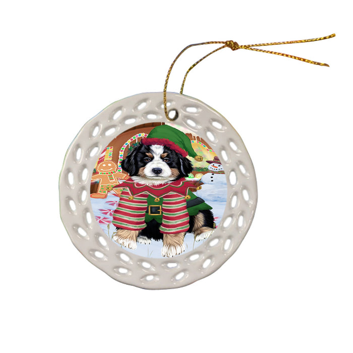 Christmas Gingerbread House Candyfest Bernese Mountain Dog Ceramic Doily Ornament DPOR56538