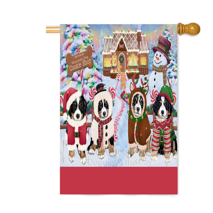 Personalized Holiday Gingerbread Cookie Shop Bernese Mountain Dogs Custom House Flag FLG-DOTD-A59236