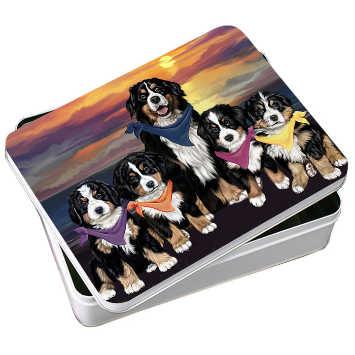 Family Sunset Portrait Bernese Mountain Dogs Photo Storage Tin PITN50236