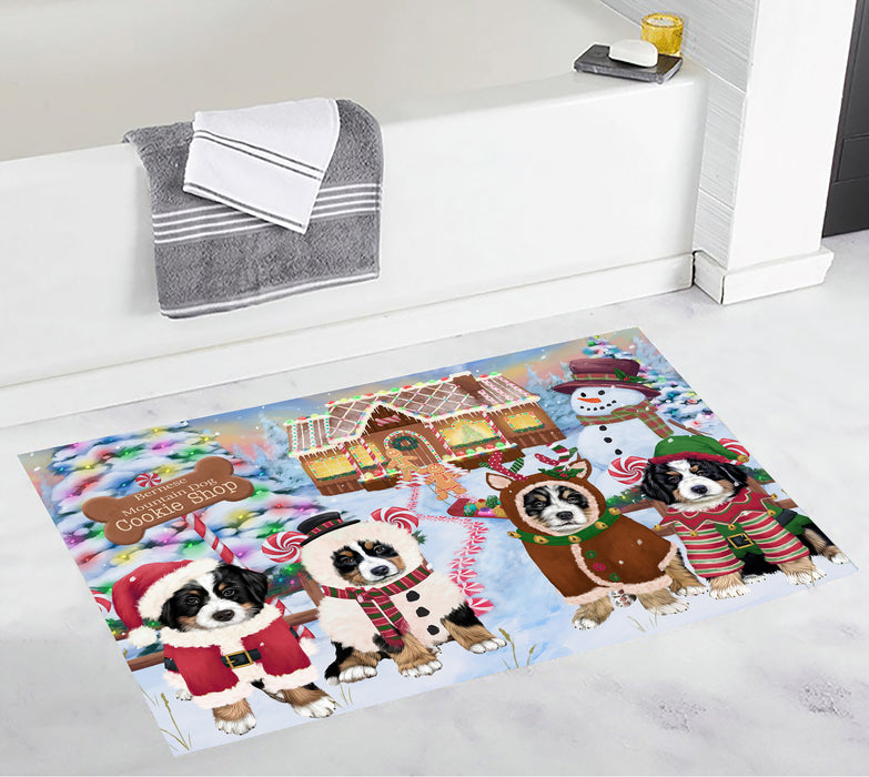 Holiday Gingerbread Cookie Bernese Mountain Dogs Bath Mat