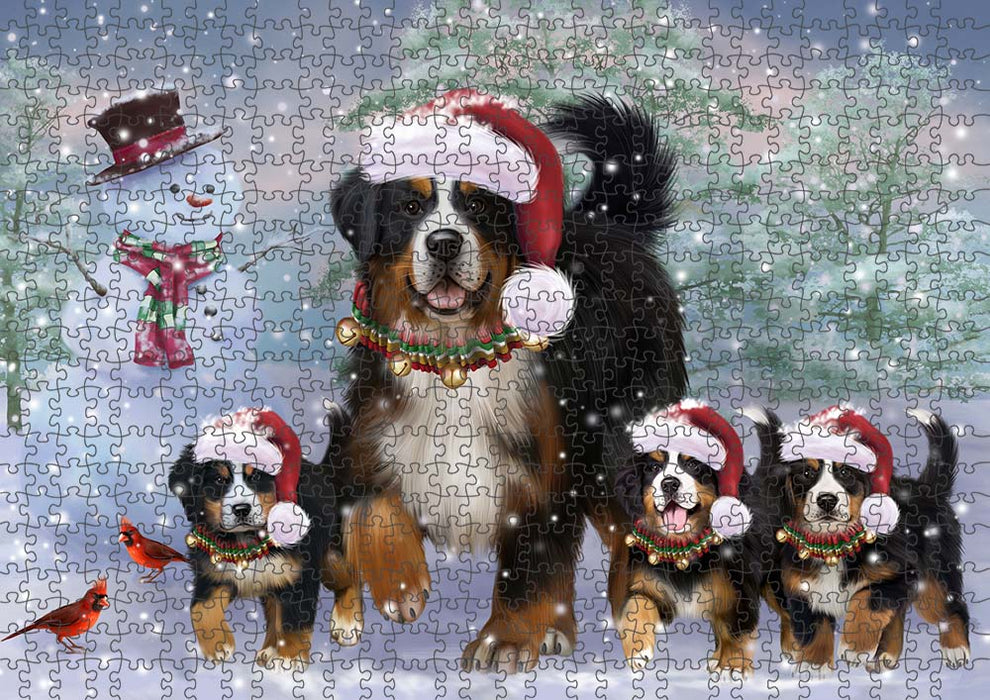 Christmas Running Family Bernese Mountain Dogs Puzzle with Photo Tin PUZL90056