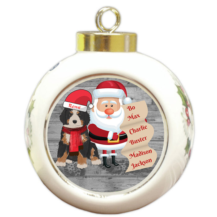 Custom Personalized Santa with Bernese Mountain Dog Christmas Round Ball Ornament