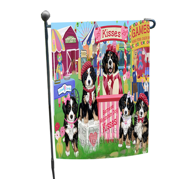 Carnival Kissing Booth Bernese Mountain Dogs Garden Flag GFLG56332