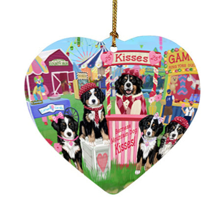 Carnival Kissing Booth Bernese Mountain Dogs Heart Christmas Ornament HPOR56140