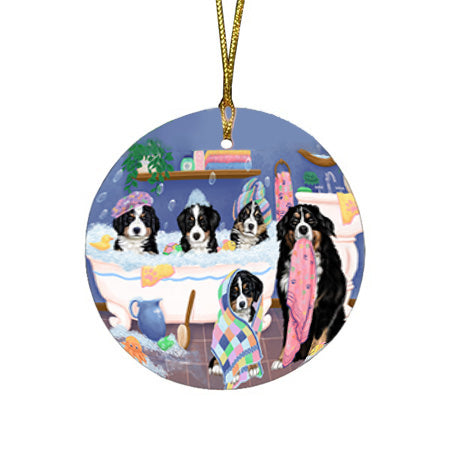 Rub A Dub Dogs In A Tub Bernese Mountain Dogs Round Flat Christmas Ornament RFPOR57120