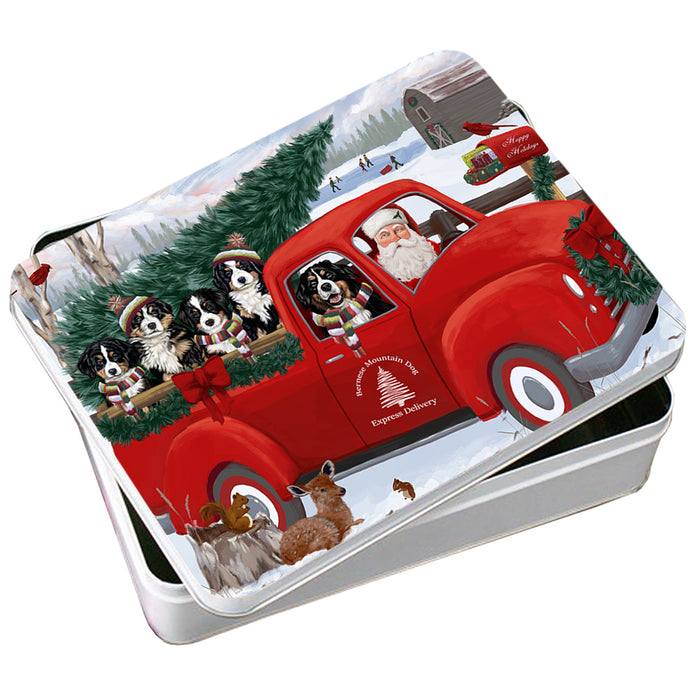 Christmas Santa Express Delivery Bernese Mountain Dogs Family Photo Storage Tin PITN54954