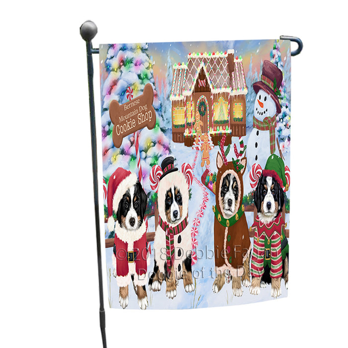 Holiday Gingerbread Cookie Shop Bernese Mountain Dogs Garden Flag GFLG56654