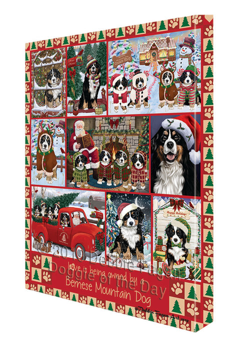 Love is Being Owned Christmas Bernese Mountain Dog Canvas Wall Art - Premium Quality Ready to Hang Room Decor Wall Art Canvas - Unique Animal Printed Digital Painting for Decoration