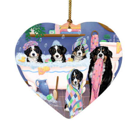 Rub A Dub Dogs In A Tub Bernese Mountain Dogs Heart Christmas Ornament HPOR57120