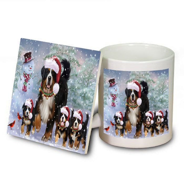Christmas Running Family Bernese Mountain Dogs Mug and Coaster Set MUC55455