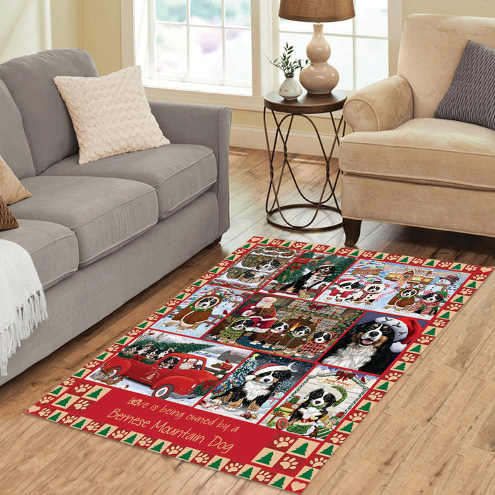 Love is Being Owned Christmas Bernese Mountain Dogs Area Rug