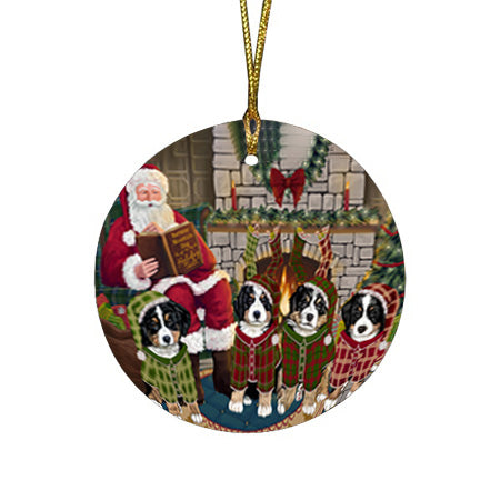 Christmas Cozy Holiday Tails Bernese Mountain Dogs Round Flat Christmas Ornament RFPOR55456