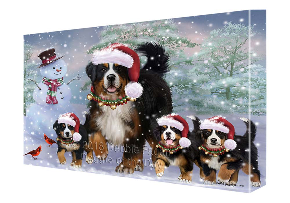 Christmas Running Family Bernese Mountain Dogs Canvas Print Wall Art Décor CVS119096