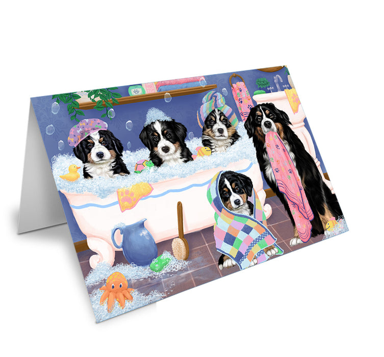 Rub A Dub Dogs In A Tub Bernese Mountain Dogs Handmade Artwork Assorted Pets Greeting Cards and Note Cards with Envelopes for All Occasions and Holiday Seasons GCD74807