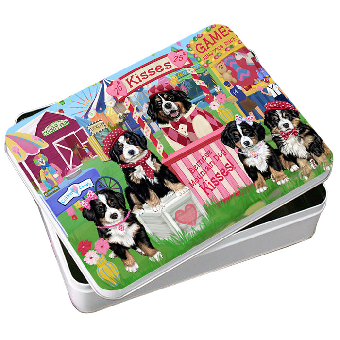 Carnival Kissing Booth Bernese Mountain Dogs Photo Storage Tin PITN55727