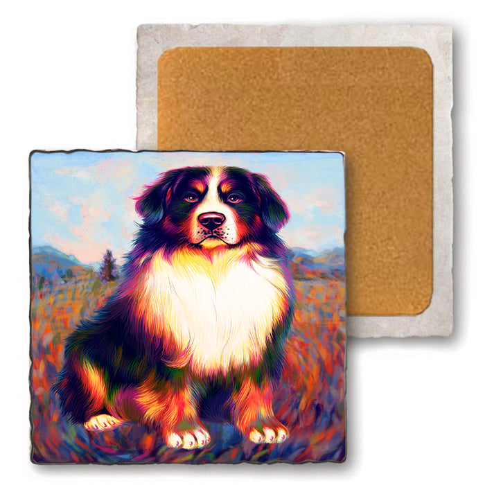 Mystic Blaze Bernese Mountain Dog Set of 4 Natural Stone Marble Tile Coasters MCST48575