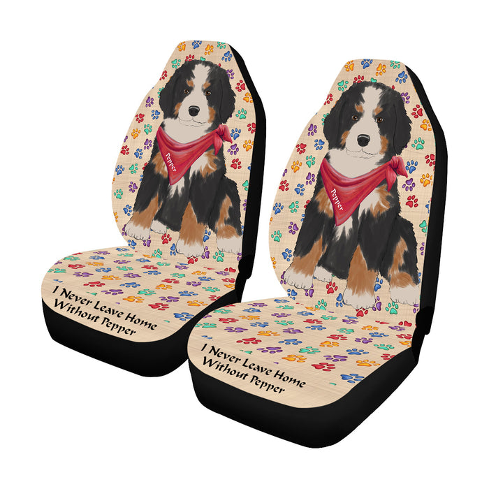 Personalized I Never Leave Home Paw Print Bernese Mountain Dogs Pet Front Car Seat Cover (Set of 2)