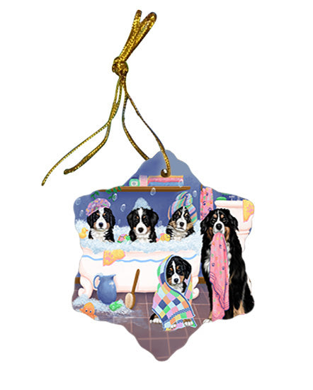 Rub A Dub Dogs In A Tub Bernese Mountain Dogs Star Porcelain Ornament SPOR57120