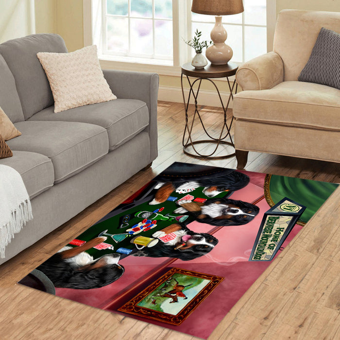 Home of  Bernese Mountain Dogs Playing Poker Area Rug