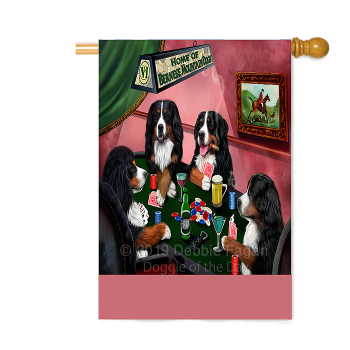 Personalized Home of Bernese Mountain Dogs Four Dogs Playing Poker Custom House Flag FLG-DOTD-A60299