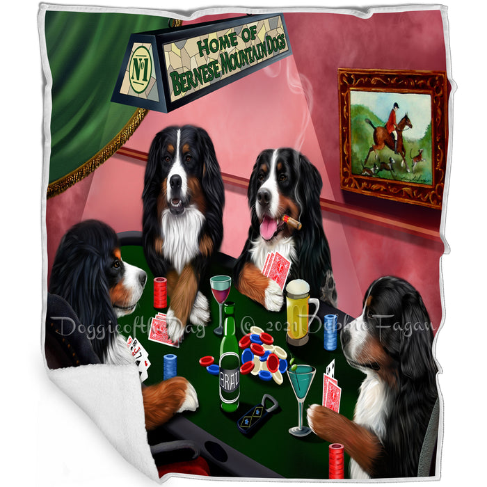 Home of Bernese Mountain 4 Dogs Playing Poker Blanket