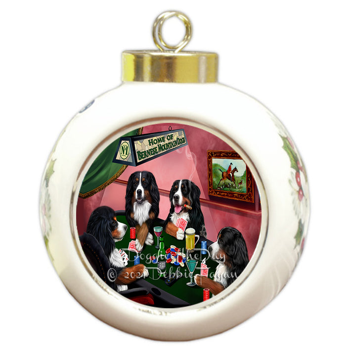 Home of Poker Playing Bernese Mountain Dogs Round Ball Christmas Ornament Pet Decorative Hanging Ornaments for Christmas X-mas Tree Decorations - 3" Round Ceramic Ornament