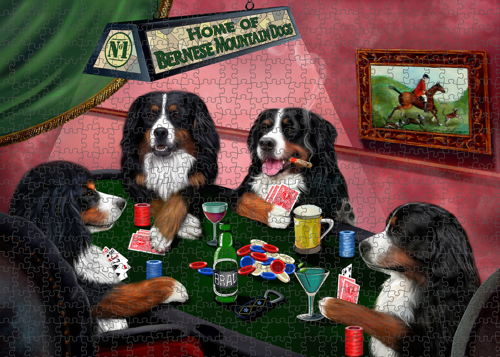 Home of Poker Playing Bernese Mountain Dogs Portrait Jigsaw Puzzle for Adults Animal Interlocking Puzzle Game Unique Gift for Dog Lover's with Metal Tin Box