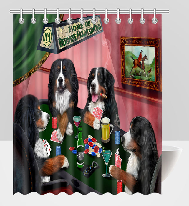 Home of  Bernese Mountain Dogs Playing Poker Shower Curtain