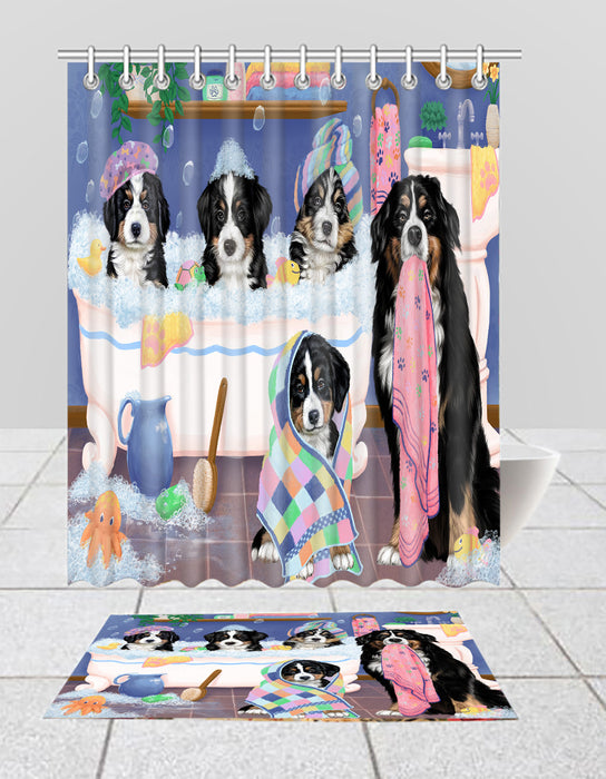 Rub A Dub Dogs In A Tub Bernese Mountain Dogs Bath Mat and Shower Curtain Combo