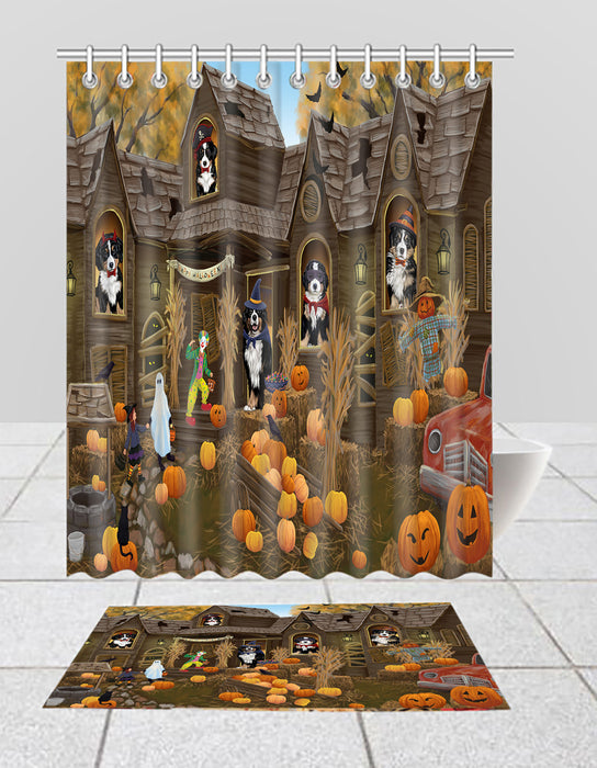 Haunted House Halloween Trick or Treat Bernese Mountain Dogs  Bath Mat and Shower Curtain Combo