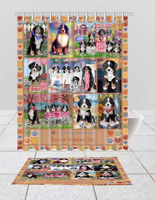 Love is Being Owned Bernese Mountain Dog Beige Bath Mat and Shower Curtain Combo