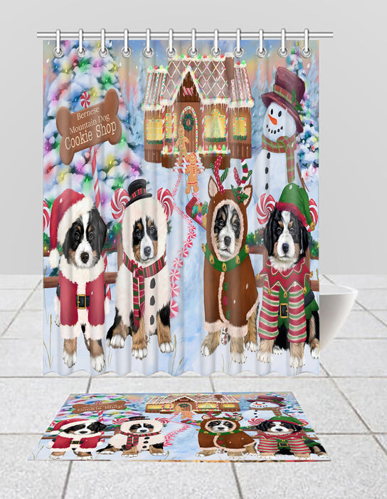 Holiday Gingerbread Cookie Bernese Mountain Dogs  Bath Mat and Shower Curtain Combo