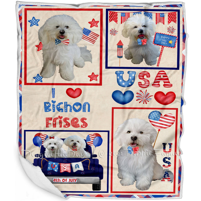 4th of July Independence Day I Love USA Bichon Frise Dogs Blanket BLNKT143477