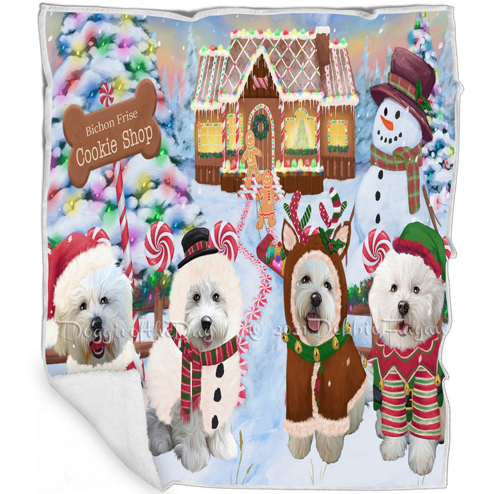Holiday Gingerbread Cookie Shop Bichon Frises Dog Blanket BLNKT124383
