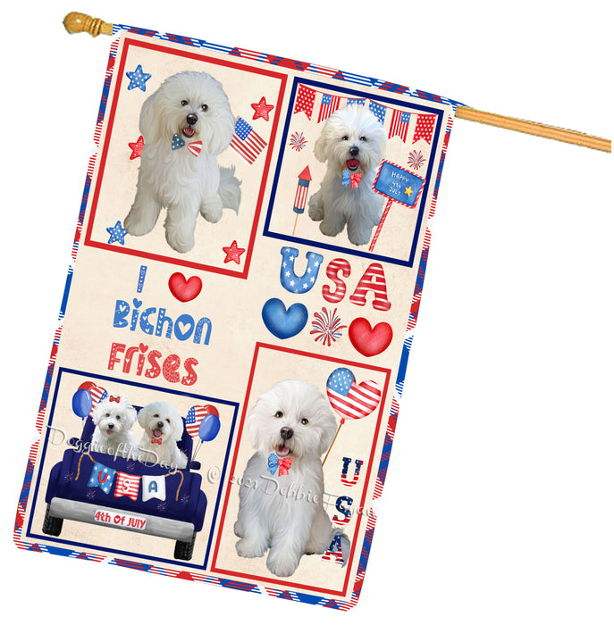 4th of July Independence Day I Love USA Bichon Frise Dogs House flag FLG66930