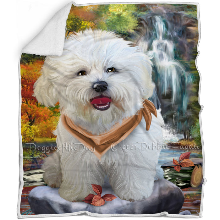 Scenic Waterfall Bichon Frise Dog Blanket BLNKT62913