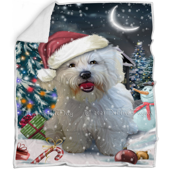 Have a Holly Jolly Christmas Bichon Dog in Holiday Background Blanket D067