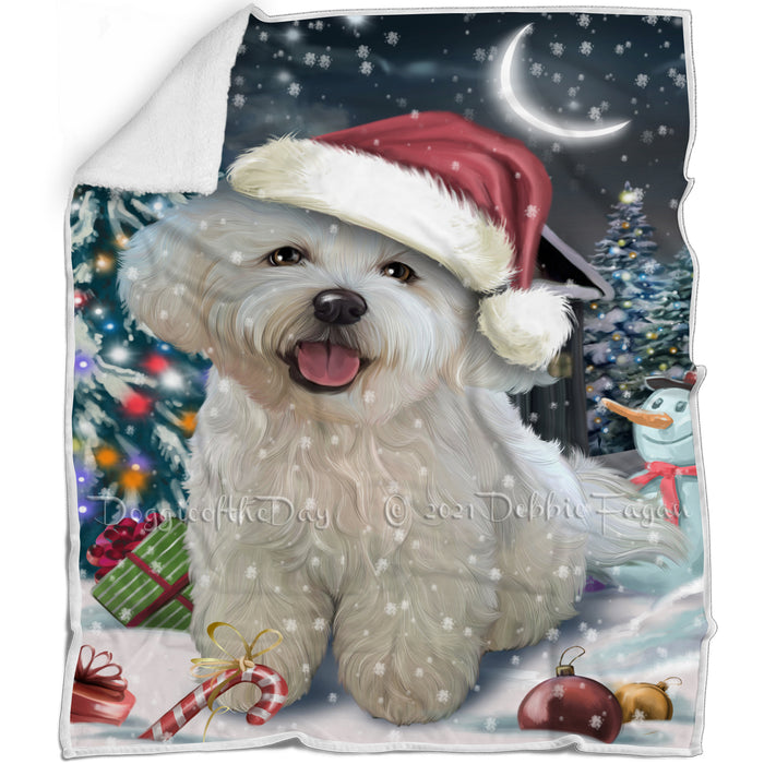 Have a Holly Jolly Christmas Bichon Dog in Holiday Background Blanket D068
