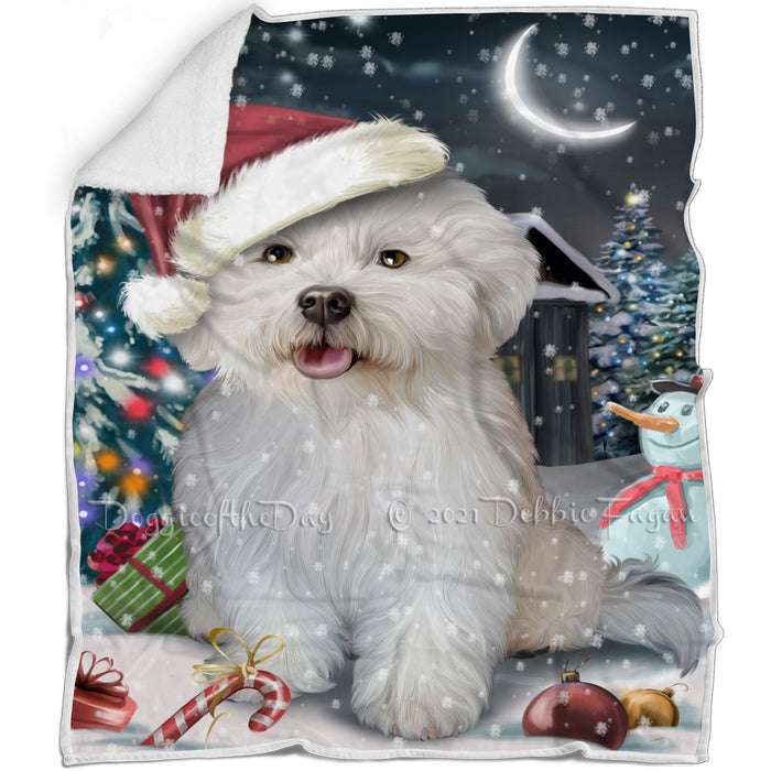 Have a Holly Jolly Christmas Bichon Dog in Holiday Background Blanket D069