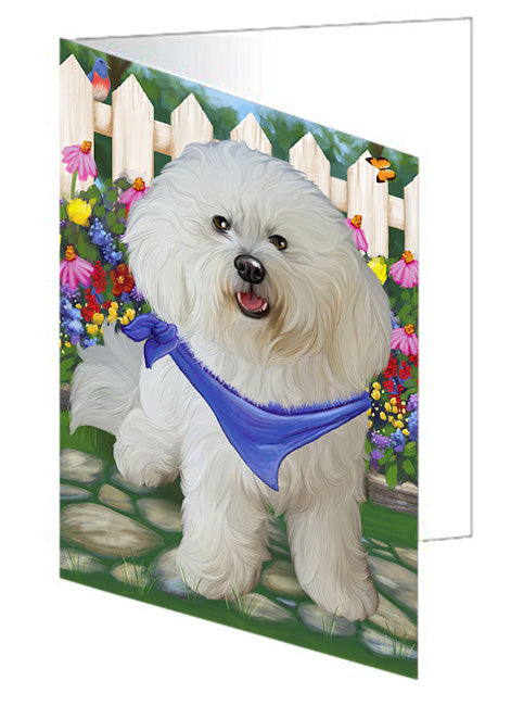 Spring Floral Bichon Frise Dog Handmade Artwork Assorted Pets Greeting Cards and Note Cards with Envelopes for All Occasions and Holiday Seasons GCD53411