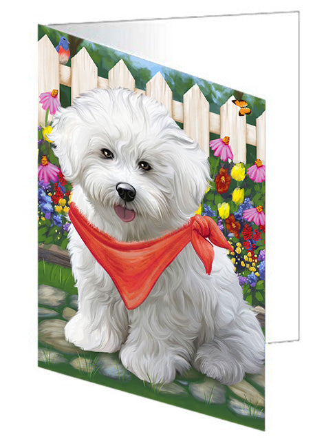 Spring Dog House Bichon Frises Dog Handmade Artwork Assorted Pets Greeting Cards and Note Cards with Envelopes for All Occasions and Holiday Seasons GCD53408