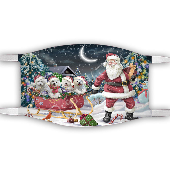 Santa Sled Dogs Christmas Happy Holidays Bichon Frise Dogs Face Mask FM48971