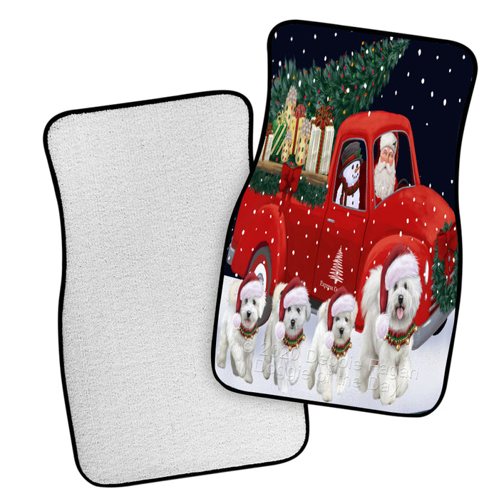 Christmas Express Delivery Red Truck Running Bichon Frise Dogs Polyester Anti-Slip Vehicle Carpet Car Floor Mats  CFM49414