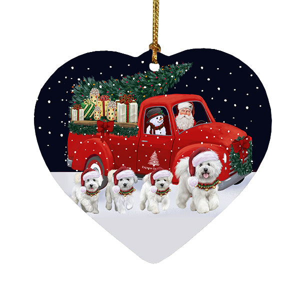 Christmas Express Delivery Red Truck Running Bichon Frise Dogs Heart Christmas Ornament RFPOR58070