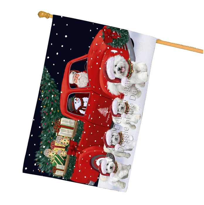 Christmas Express Delivery Red Truck Running Bichon Frise Dogs House Flag FLG66499