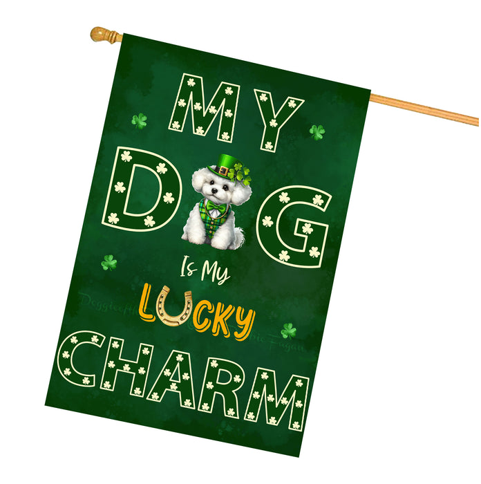 St. Patrick's Day Bichon Frise Irish Dog House Flags with Lucky Charm Design - Double Sided Yard Home Festival Decorative Gift - Holiday Dogs Flag Decor - 28"w x 40"h